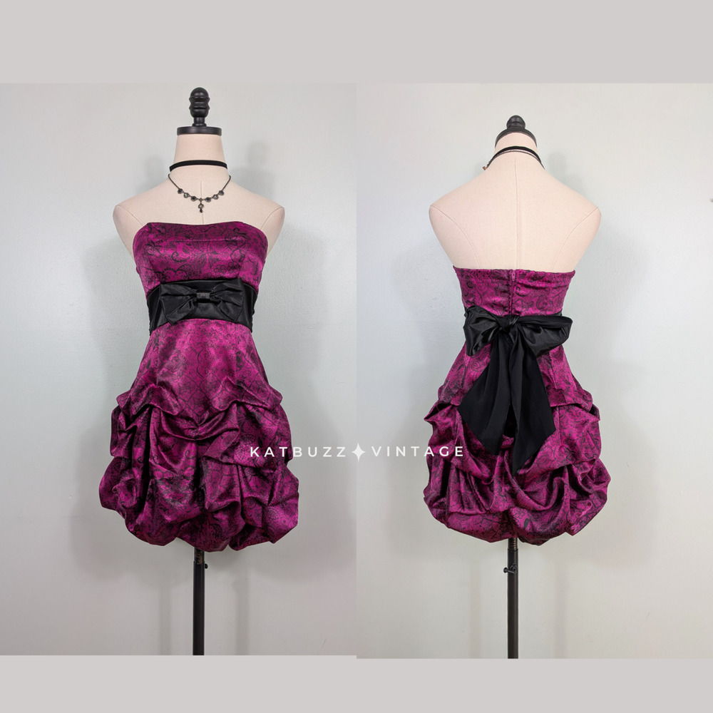 Vintage Prom Dress Mini Gown 4 Pink Purple Black Bubble Strapless Goth Bow Hoco